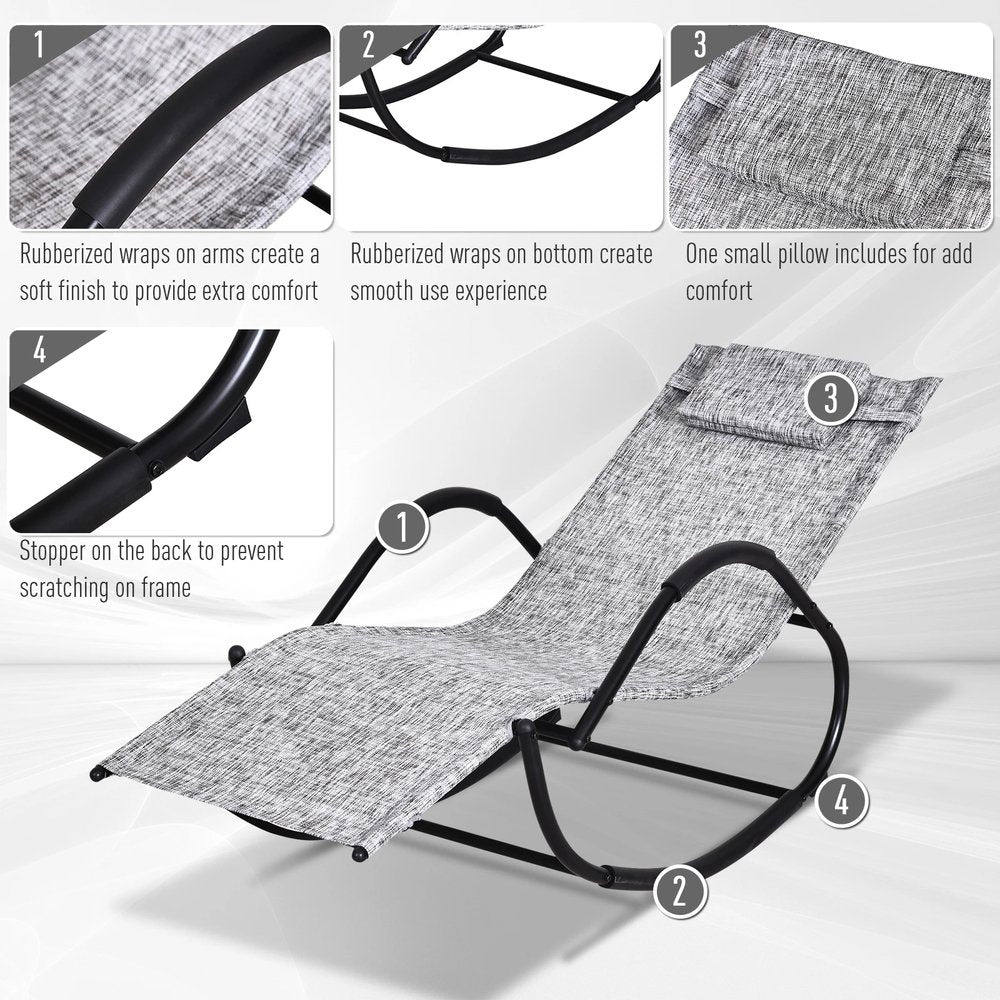 Outsunny Steel Frame Zero Gravity Rocking Lounge Chair w/ Pillow Grey 4