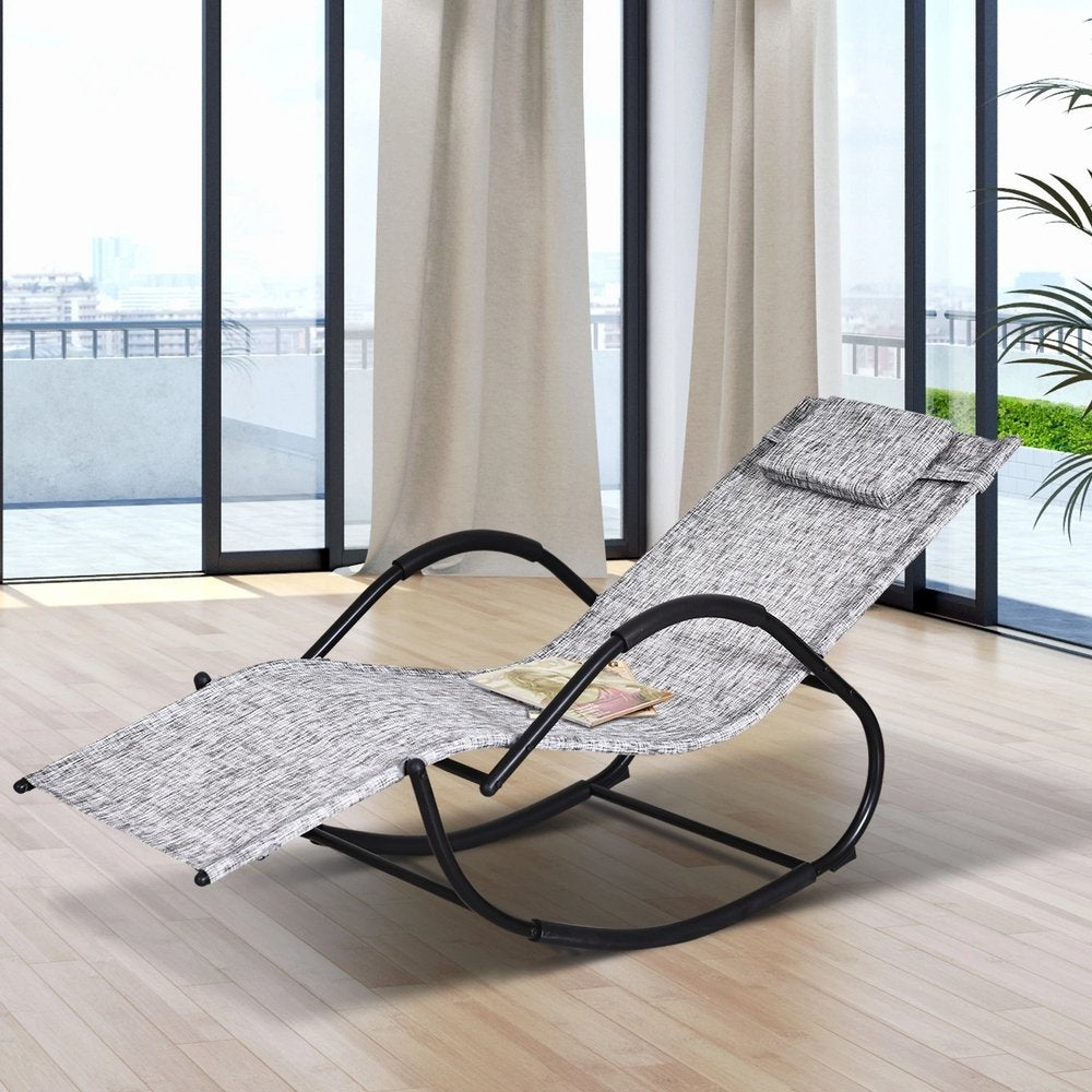Outsunny Steel Frame Zero Gravity Rocking Lounge Chair w/ Pillow Grey 9