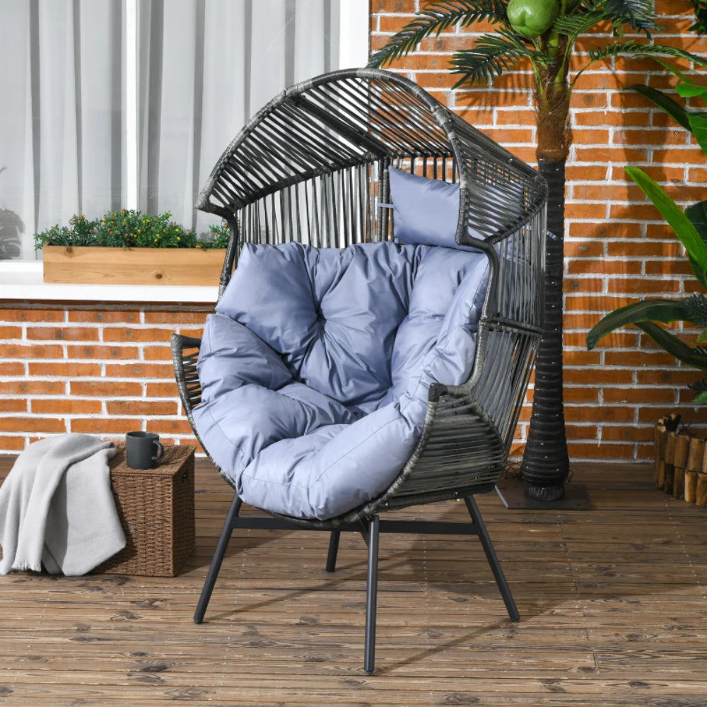 Outsunny String Rattan Egg Chair with 2,000 Hours UV Resistance and 14cm Thick Seat Cushion - Grey/Black