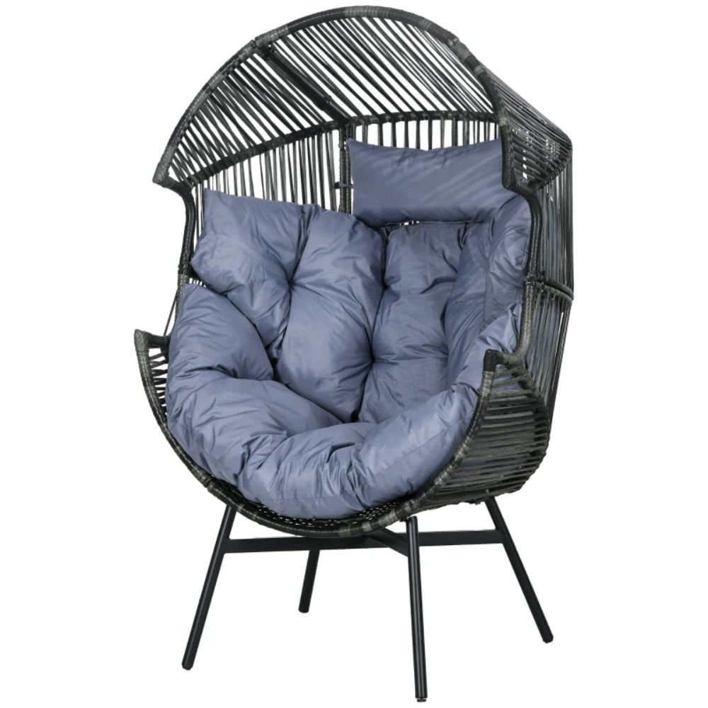 Outsunny String Rattan Egg Chair with 2,000 Hours UV Resistance and 14cm Thick Seat Cushion - Grey/Black