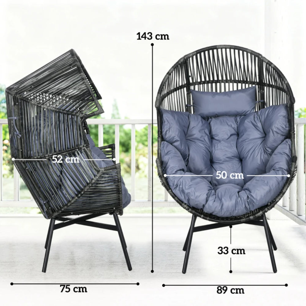 Outsunny String Rattan Egg Chair with 2,000 Hours UV Resistance and 14cm Thick Seat Cushion - Grey/Black