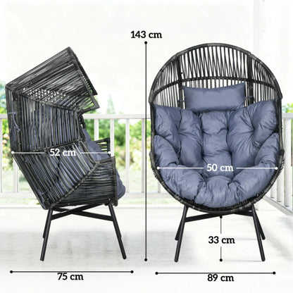 Outsunny String Rattan Egg Chair with 2,000 Hours UV Resistance and 14cm Thick Seat Cushion - Grey/Black