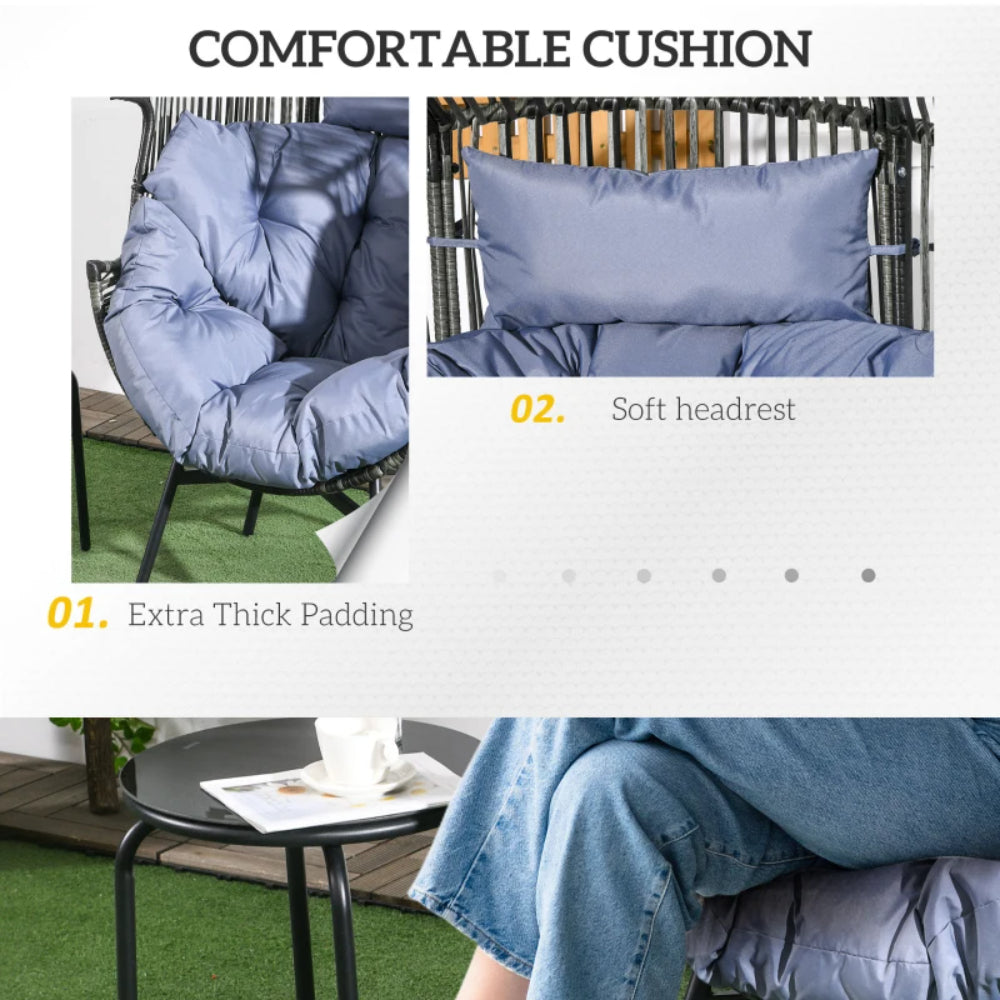 Outsunny String Rattan Egg Chair with 2,000 Hours UV Resistance and 14cm Thick Seat Cushion - Grey/Black