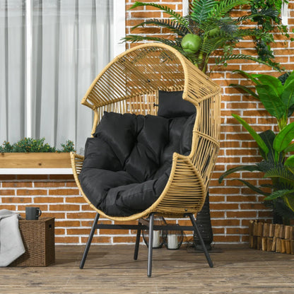 Outsunny String Rattan Egg Chair, with Padded Seat Cushion - Sand/Black