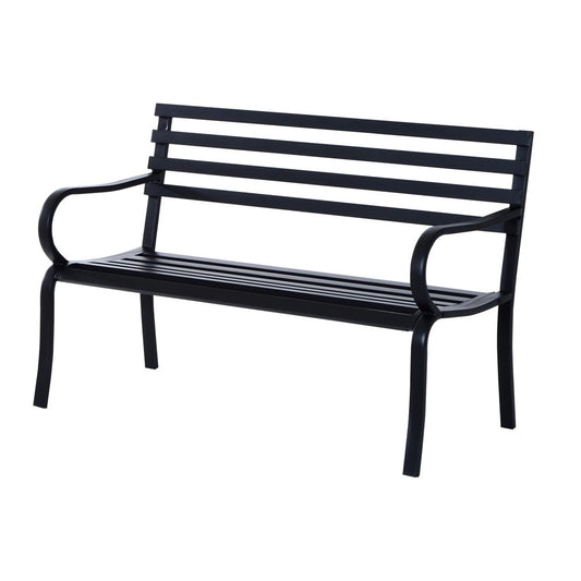 Outsunny Stylish 2 Seater Metal Garden Porch Chair Bench Stable Patio Outdoor Park Metal Bench - Black 