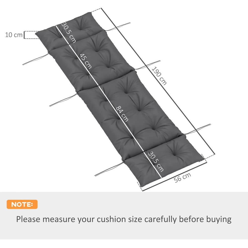 Outsunny Sun Lounger Cushion Only, 190 x 56 x 10 cm Garden Lounge Chair Cushion, UPF20+ 220gsm Fabric, Thick Sunbed Replacement Pad with 6 Ties 12