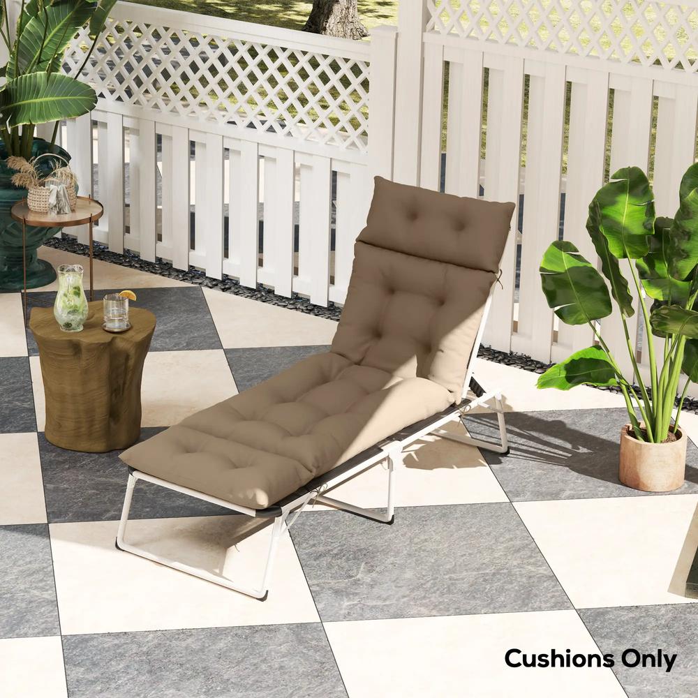 Outsunny Sun Lounger Cushion Only, 190 x 56 x 10 cm Garden Lounge Chair Cushion, UPF20+ 220gsm Fabric, Thick Sunbed Replacement Pad with 6 Ties 7
