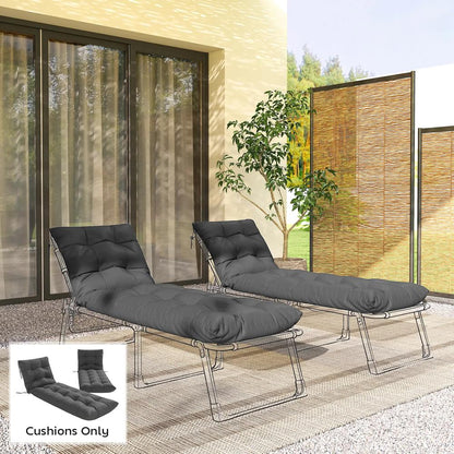 Outsunny Sun Lounger Cushions Only, Garden Lounge Chair Cushions Set of 2, Sunbed Replacement Pads with 4 Ties 1