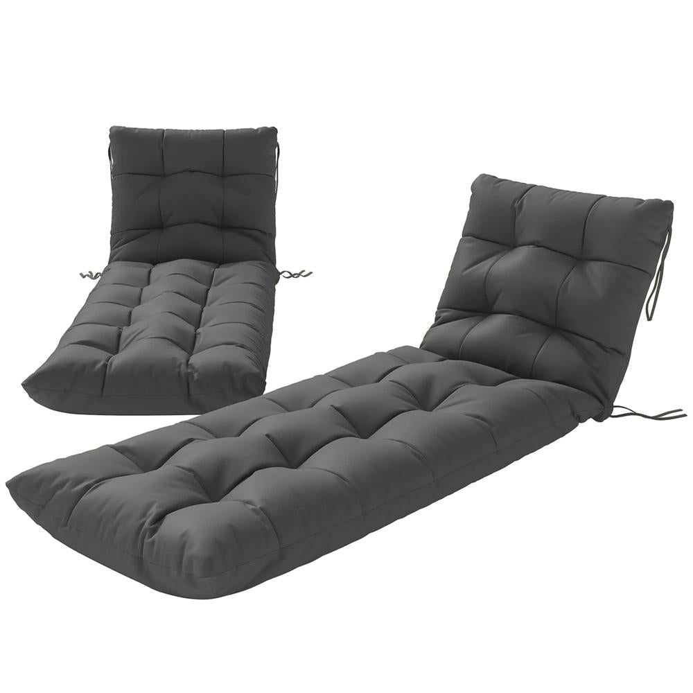 Outsunny Sun Lounger Cushions Only, Garden Lounge Chair Cushions Set of 2, Sunbed Replacement Pads with 4 Ties 10