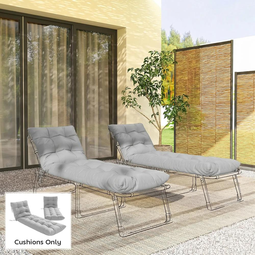 Outsunny Sun Lounger Cushions Only, Garden Lounge Chair Cushions Set of 2, Sunbed Replacement Pads with 4 Ties 12