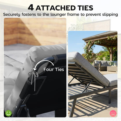 Outsunny Sun Lounger Cushions Only, Garden Lounge Chair Cushions Set of 2, Sunbed Replacement Pads with 4 Ties 16