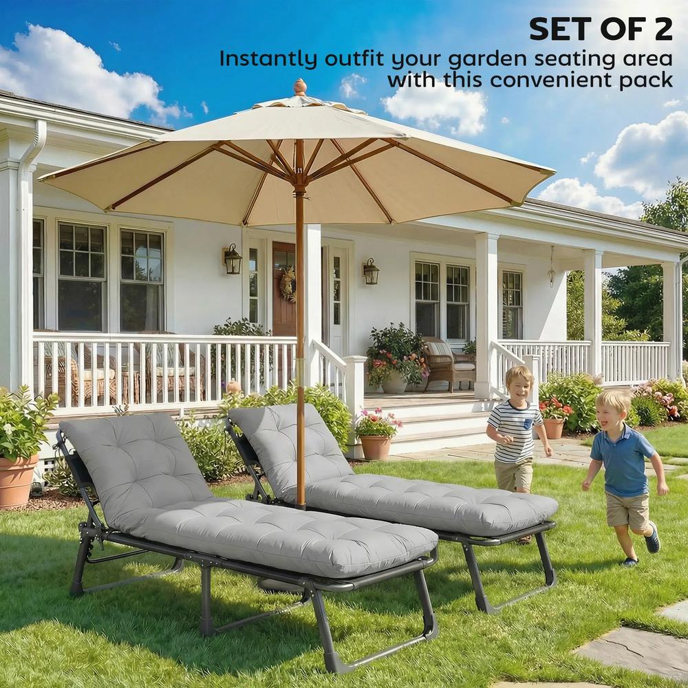 Outsunny Sun Lounger Cushions Only, Garden Lounge Chair Cushions Set of 2, Sunbed Replacement Pads with 4 Ties 18