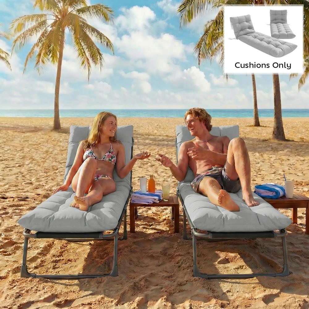 Outsunny Sun Lounger Cushions Only, Garden Lounge Chair Cushions Set of 2, Sunbed Replacement Pads with 4 Ties 19