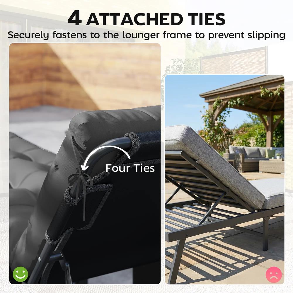 Outsunny Sun Lounger Cushions Only, Garden Lounge Chair Cushions Set of 2, Sunbed Replacement Pads with 4 Ties 5