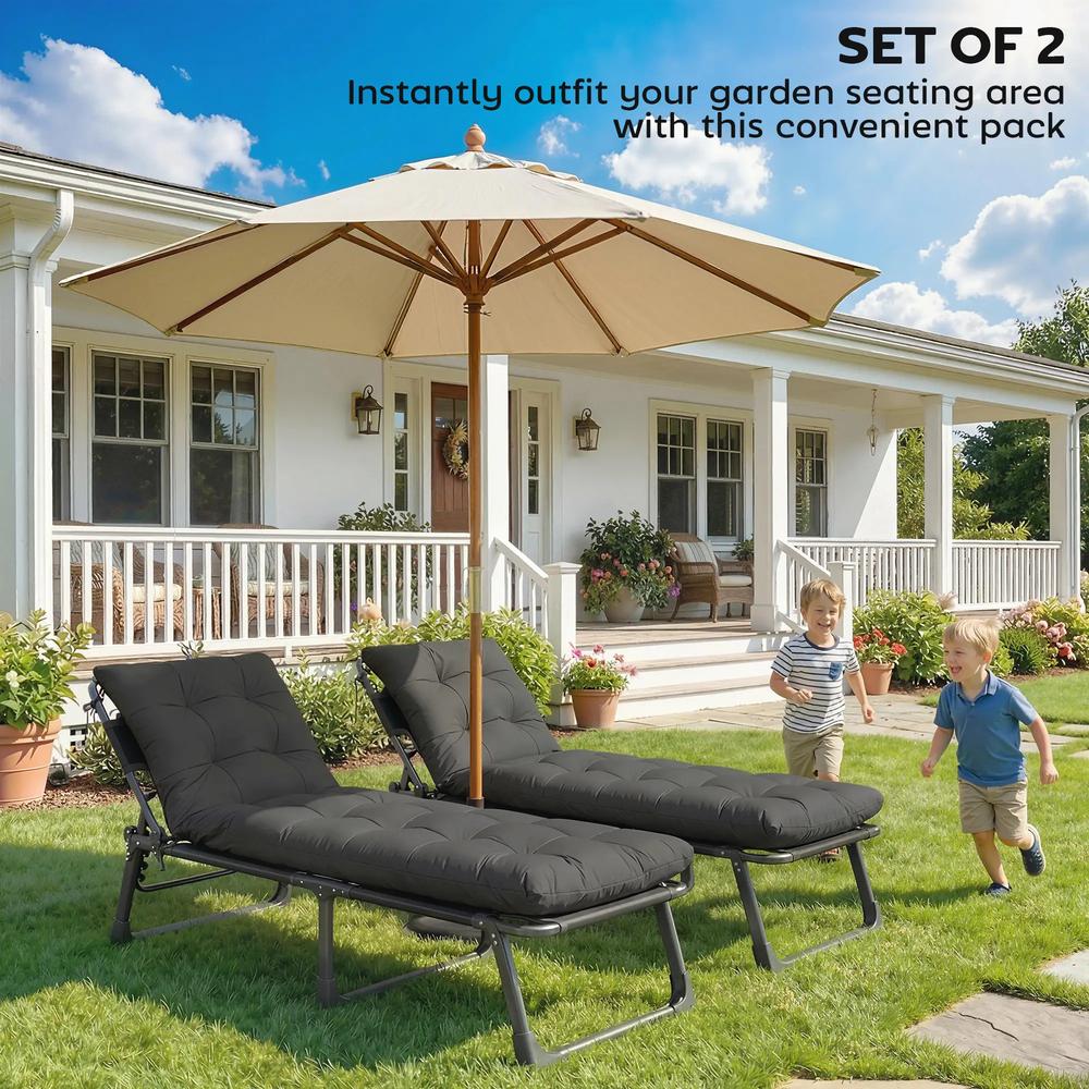 Outsunny Sun Lounger Cushions Only, Garden Lounge Chair Cushions Set of 2, Sunbed Replacement Pads with 4 Ties 7