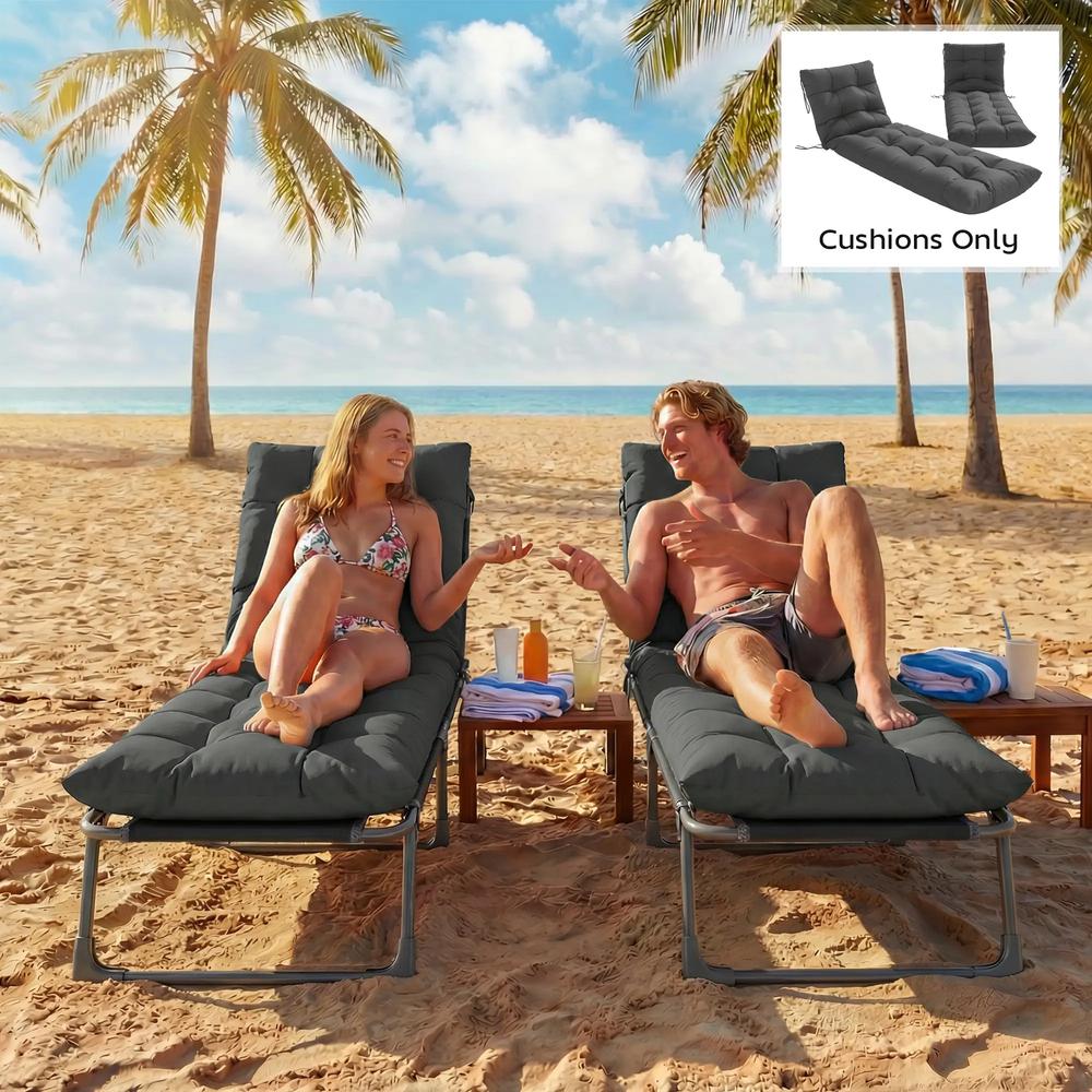 Outsunny Sun Lounger Cushions Only, Garden Lounge Chair Cushions Set of 2, Sunbed Replacement Pads with 4 Ties 8