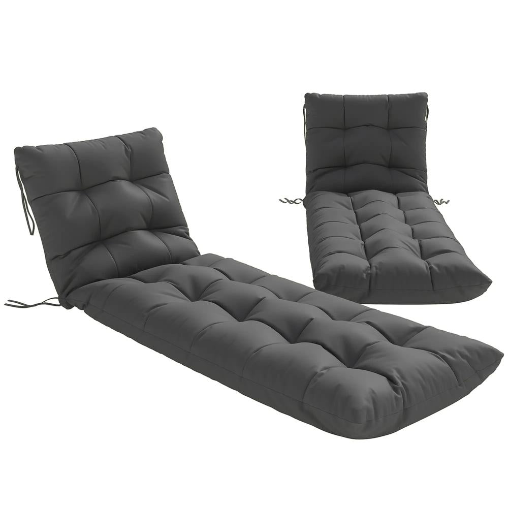 Outsunny Sun Lounger Cushions Only, Garden Lounge Chair Cushions Set of 2, Sunbed Replacement Pads with 4 Ties 