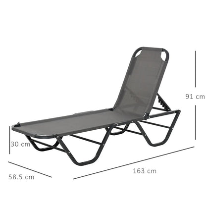Outsunny Sun Lounger Relaxed Recliner with 5-Position Adjustable Backrest Aluminium Frame for Pool, Sun Bathing, Grey 2
