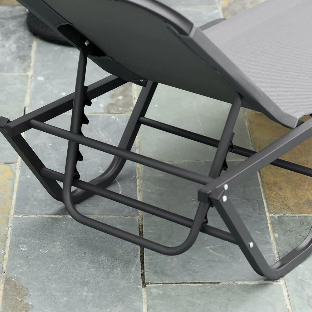Outsunny Sun Lounger Relaxed Recliner with 5-Position Adjustable Backrest Aluminium Frame for Pool, Sun Bathing, Grey 6