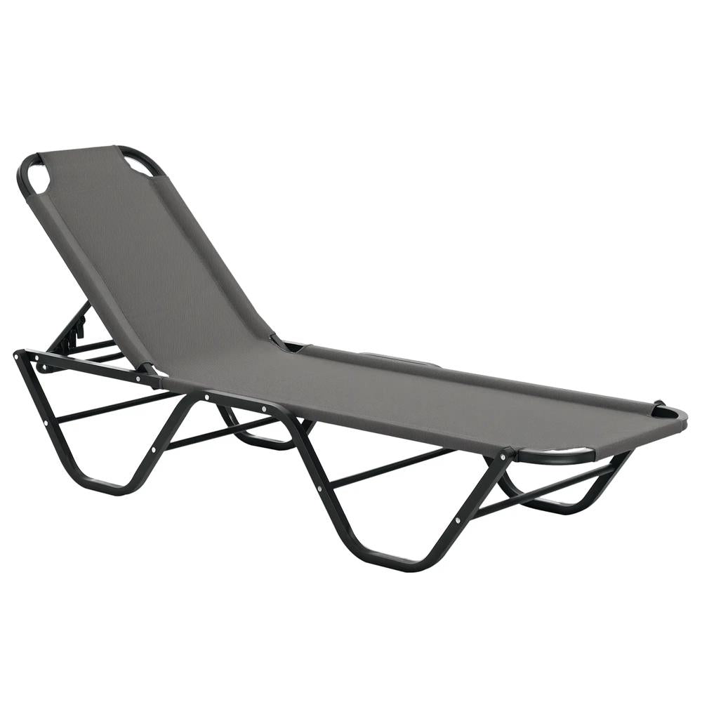 Outsunny Sun Lounger Relaxed Recliner with 5-Position Adjustable Backrest Aluminium Frame for Pool, Sun Bathing, Grey 