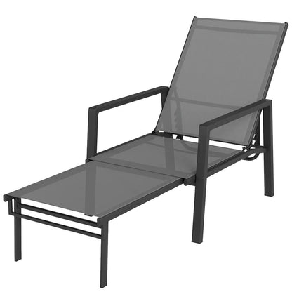 Outsunny Sun Lounger Retracable Footrest 5-Position Adjustable Steel Frame for Beach, Porch, Patio, Camping 10