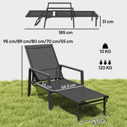 Outsunny Sun Lounger Retracable Footrest 5-Position Adjustable Steel Frame for Beach, Porch, Patio, Camping 13