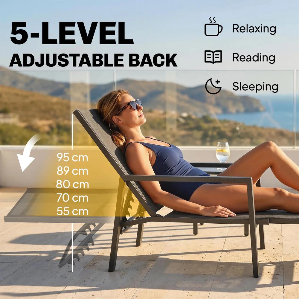 Outsunny Sun Lounger Retracable Footrest 5-Position Adjustable Steel Frame for Beach, Porch, Patio, Camping 15
