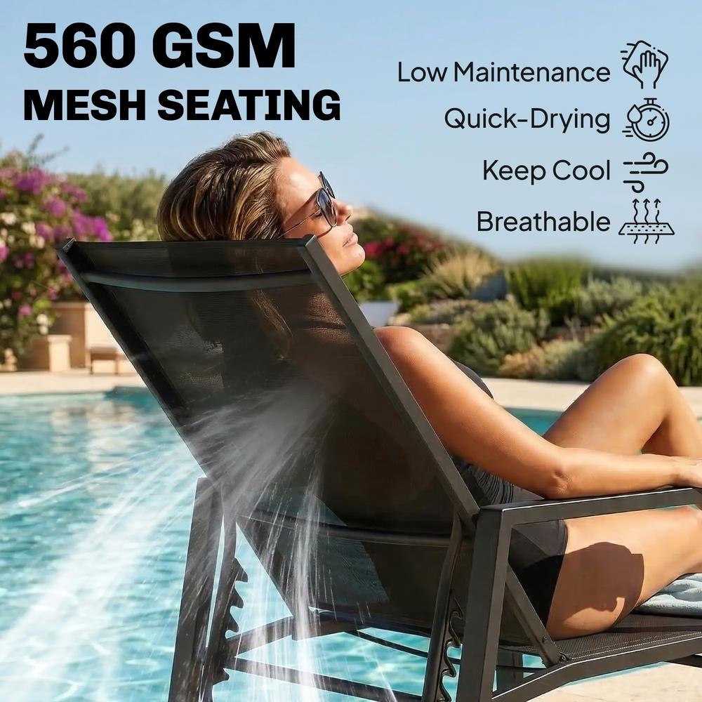 Outsunny Sun Lounger Retracable Footrest 5-Position Adjustable Steel Frame for Beach, Porch, Patio, Camping 16