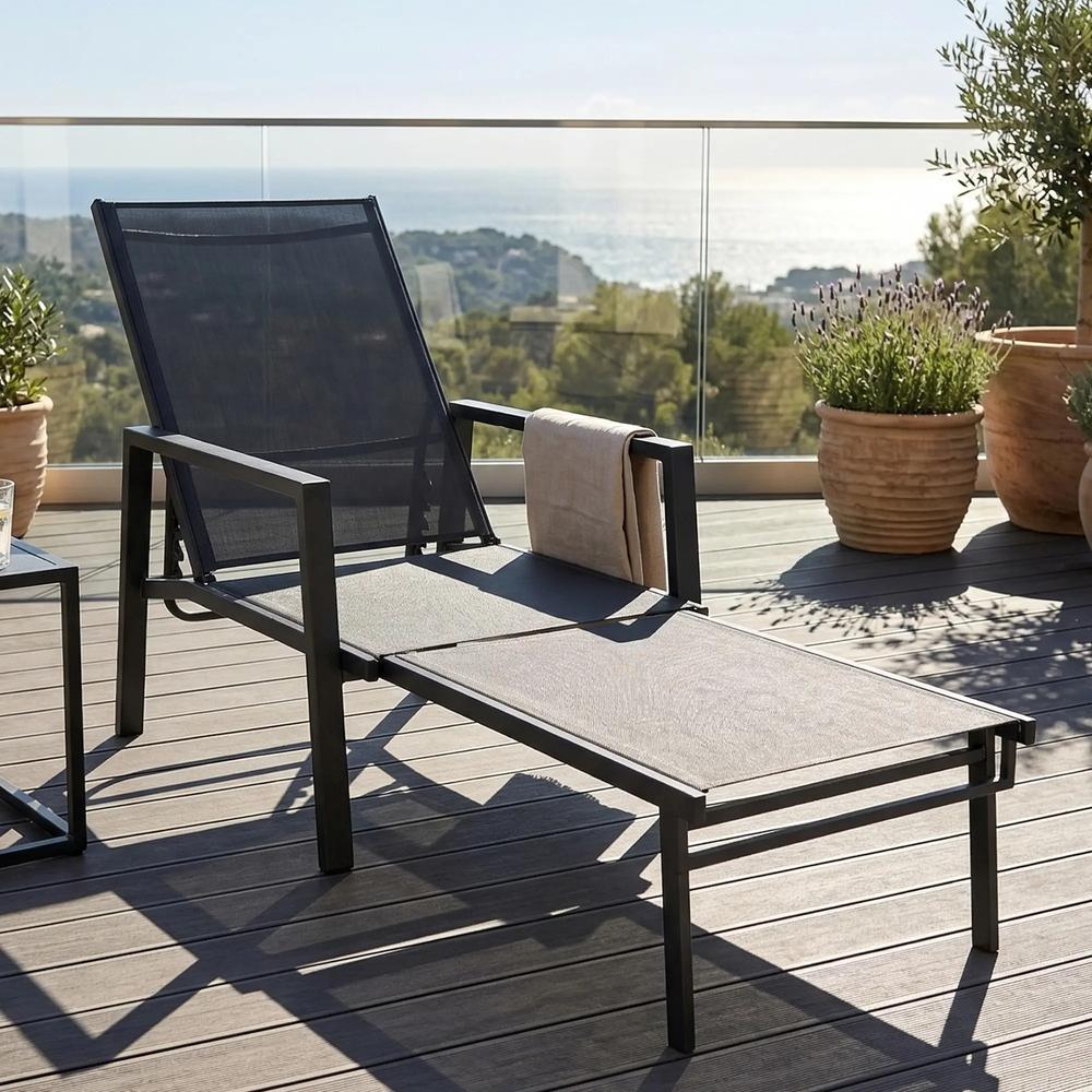 Outsunny Sun Lounger Retracable Footrest 5-Position Adjustable Steel Frame for Beach, Porch, Patio, Camping 19