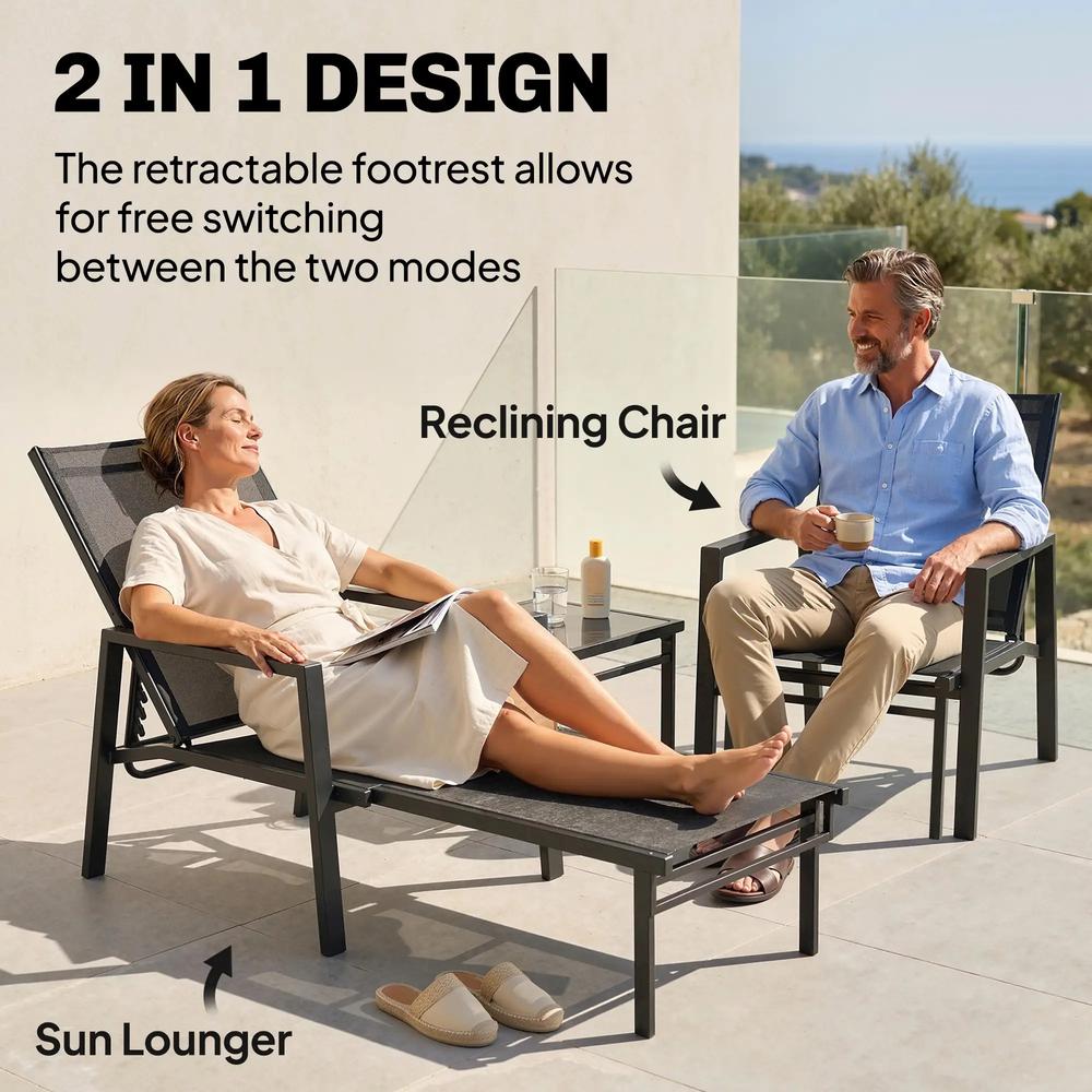 Outsunny Sun Lounger Retracable Footrest 5-Position Adjustable Steel Frame for Beach, Porch, Patio, Camping 3