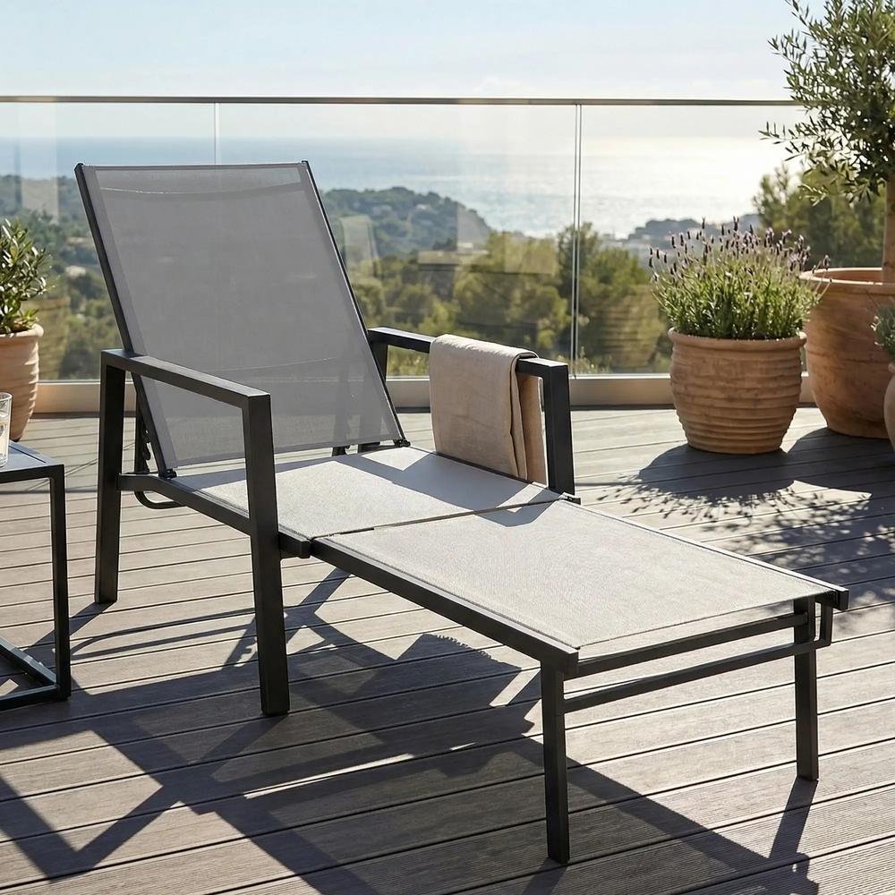 Outsunny Sun Lounger Retracable Footrest 5-Position Adjustable Steel Frame for Beach, Porch, Patio, Camping 8