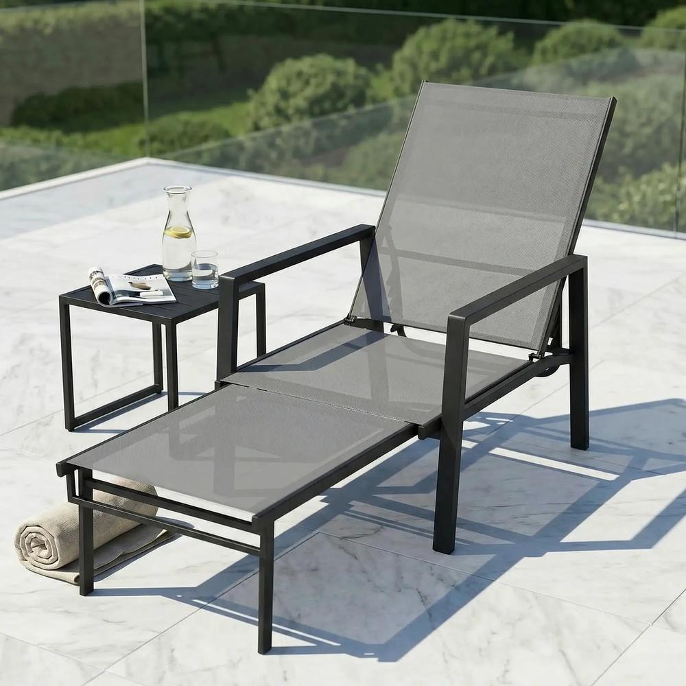 Outsunny Sun Lounger Retracable Footrest 5-Position Adjustable Steel Frame for Beach, Porch, Patio, Camping 9