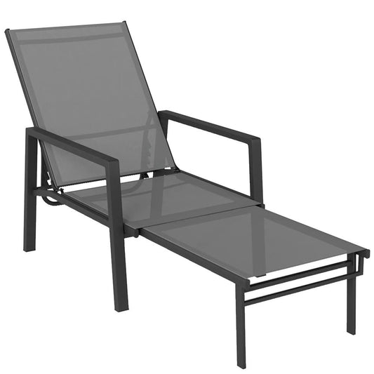 Outsunny Sun Lounger Retracable Footrest 5-Position Adjustable Steel Frame for Beach, Porch, Patio, Camping 