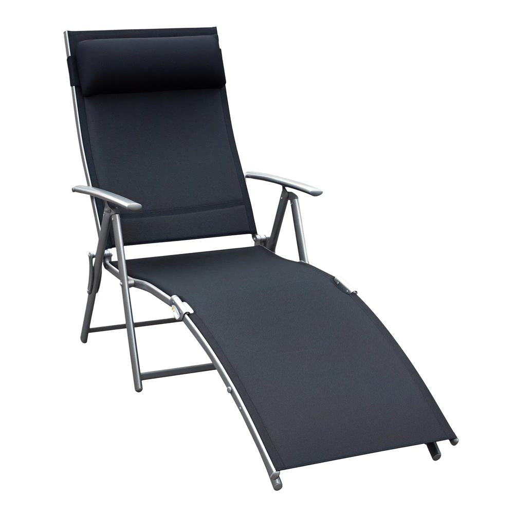 Outsunny Sun Lounger Steel Frame Outdoor Folding Chaise Texteline Lounge Chair Recliner with Headrest & 7 Levels Adjustable Backrest 10
