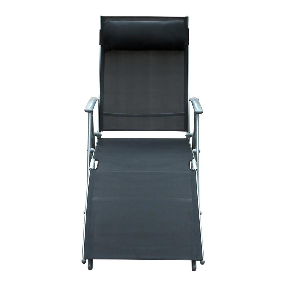 Outsunny Sun Lounger Steel Frame Outdoor Folding Chaise Texteline Lounge Chair Recliner with Headrest & 7 Levels Adjustable Backrest 17