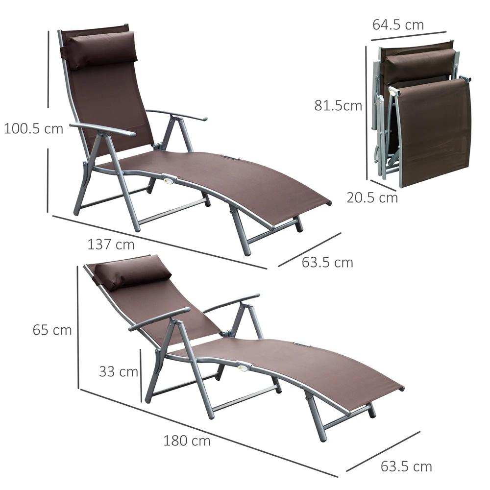 Outsunny Sun Lounger Steel Frame Outdoor Folding Chaise Texteline Lounge Chair Recliner with Headrest & 7 Levels Adjustable Backrest 22
