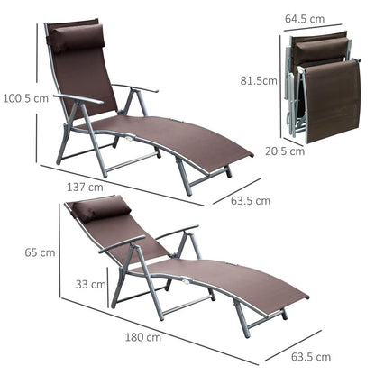 Outsunny Sun Lounger Steel Frame Outdoor Folding Chaise Texteline Lounge Chair Recliner with Headrest & 7 Levels Adjustable Backrest 22