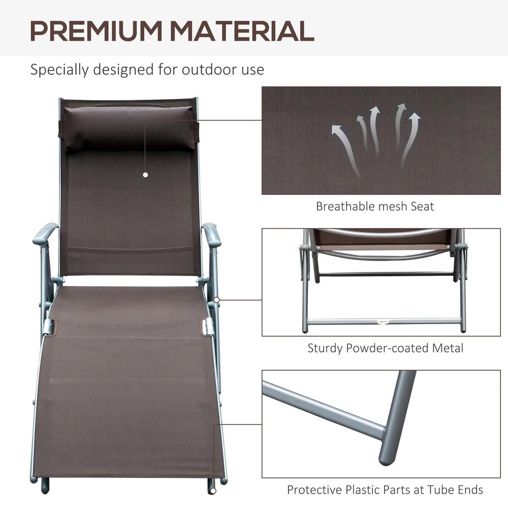 Outsunny Sun Lounger Steel Frame Outdoor Folding Chaise Texteline Lounge Chair Recliner with Headrest & 7 Levels Adjustable Backrest 26
