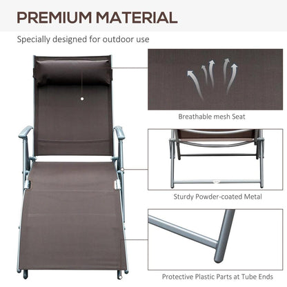 Outsunny Sun Lounger Steel Frame Outdoor Folding Chaise Texteline Lounge Chair Recliner with Headrest & 7 Levels Adjustable Backrest 26