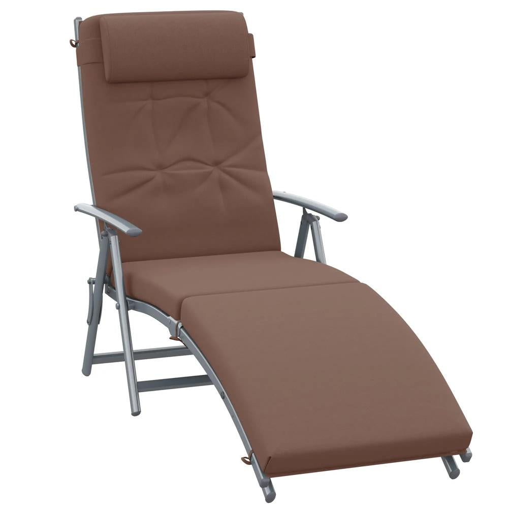Outsunny Sun Lounger Steel Frame Outdoor Folding Chaise Texteline Lounge Chair Recliner with Headrest & 7 Levels Adjustable Backrest 30