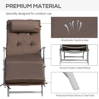 Outsunny Sun Lounger Steel Frame Outdoor Folding Chaise Texteline Lounge Chair Recliner with Headrest & 7 Levels Adjustable Backrest 36