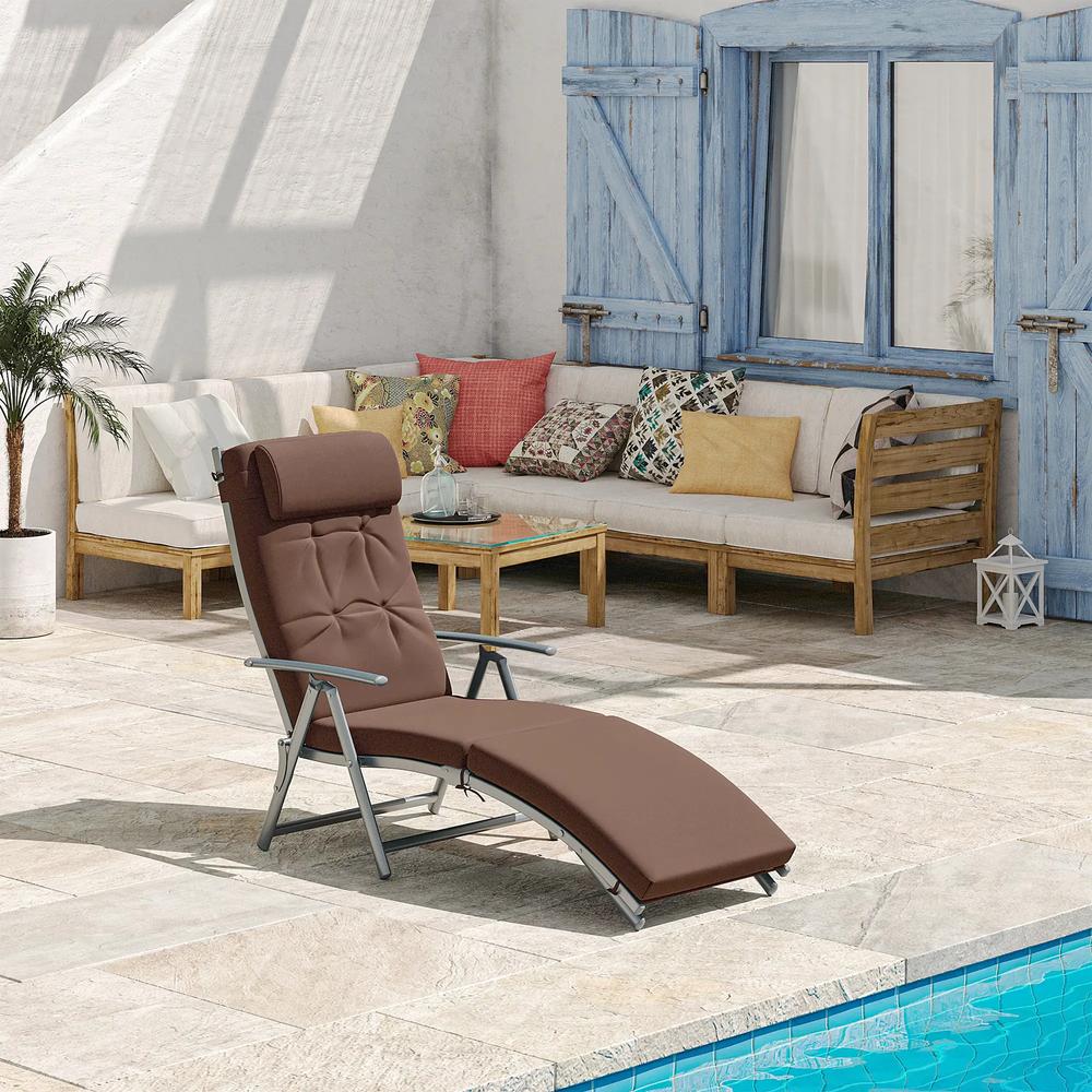 Outsunny Sun Lounger Steel Frame Outdoor Folding Chaise Texteline Lounge Chair Recliner with Headrest & 7 Levels Adjustable Backrest 40