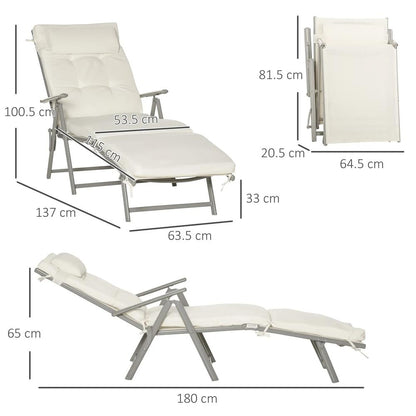 Outsunny Sun Lounger Steel Frame Outdoor Folding Chaise Texteline Lounge Chair Recliner with Headrest & 7 Levels Adjustable Backrest 44