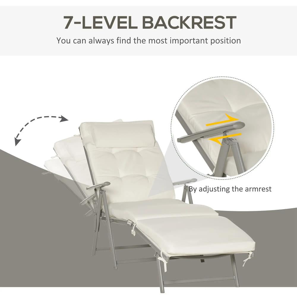 Outsunny Sun Lounger Steel Frame Outdoor Folding Chaise Texteline Lounge Chair Recliner with Headrest & 7 Levels Adjustable Backrest 45