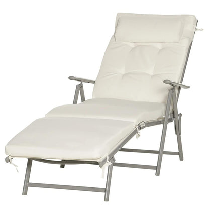 Outsunny Sun Lounger Steel Frame Outdoor Folding Chaise Texteline Lounge Chair Recliner with Headrest & 7 Levels Adjustable Backrest 51