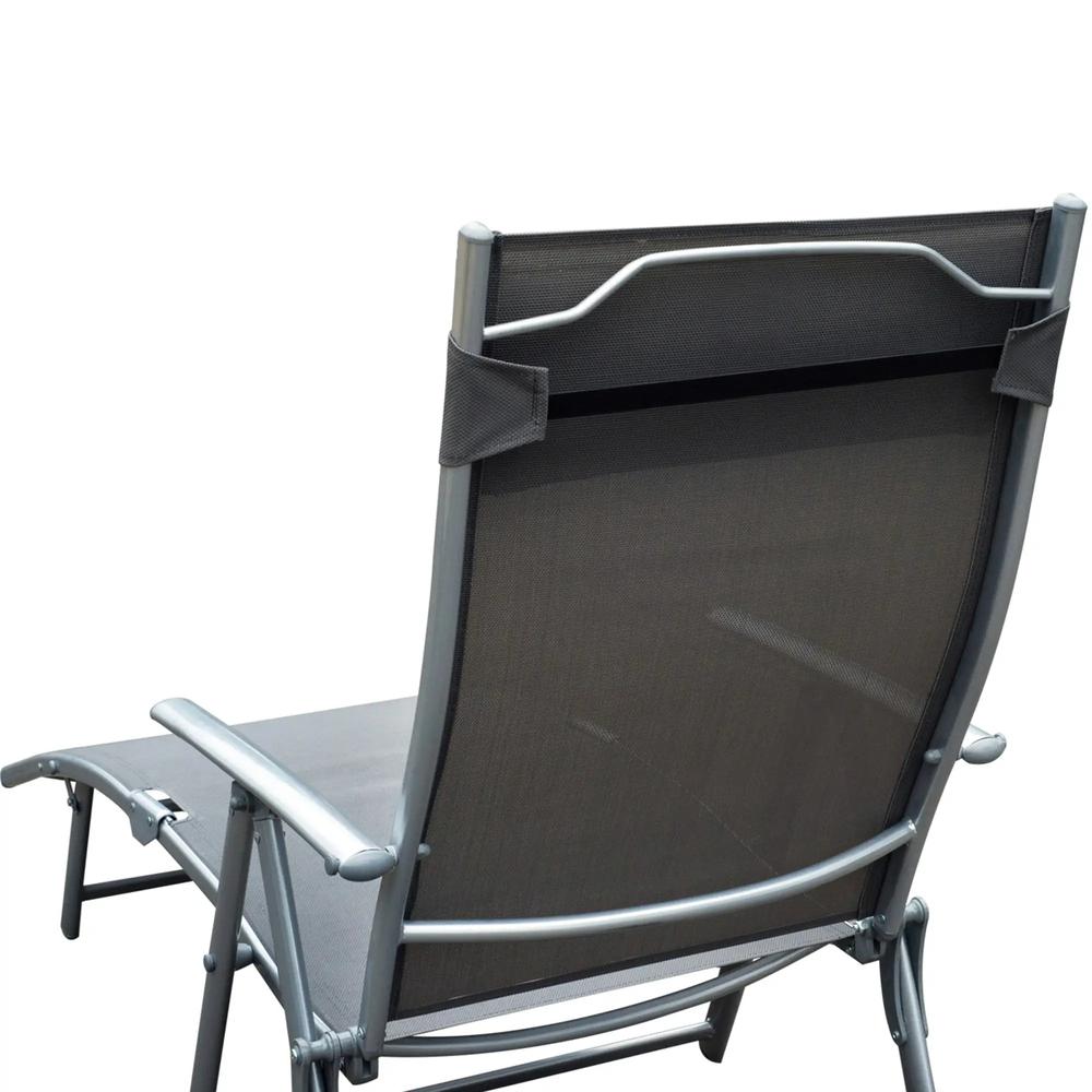 Outsunny Sun Lounger Steel Frame Outdoor Folding Chaise Texteline Lounge Chair Recliner with Headrest & 7 Levels Adjustable Backrest 7