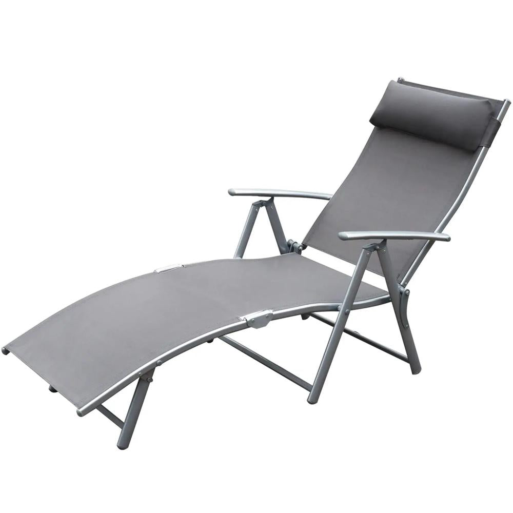 Outsunny Sun Lounger Steel Frame Outdoor Folding Chaise Texteline Lounge Chair Recliner with Headrest & 7 Levels Adjustable Backrest 9