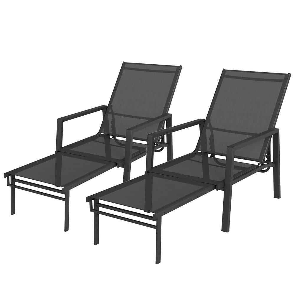 Outsunny Sun Loungers Set of 2 Retractable Footrest 5-Position Adjustable Steel Frame for Beach, Porch, Patio, Camping 10