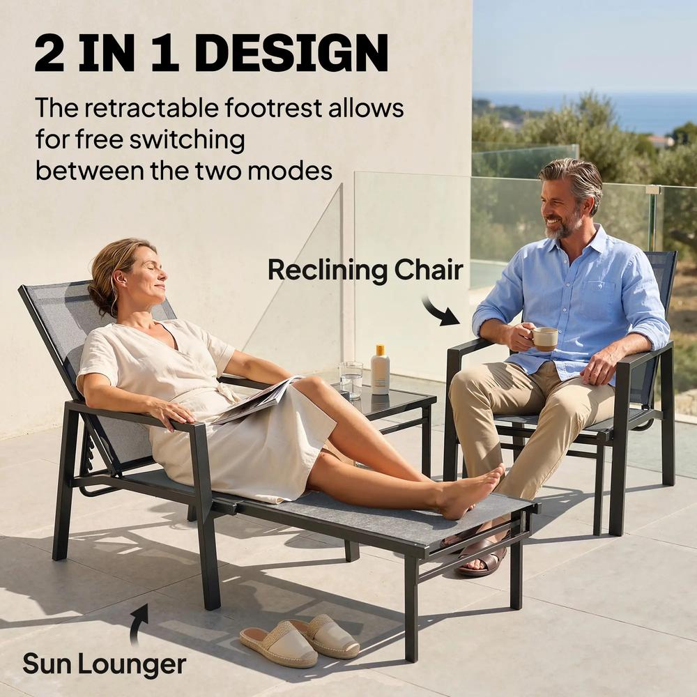 Outsunny Sun Loungers Set of 2 Retractable Footrest 5-Position Adjustable Steel Frame for Beach, Porch, Patio, Camping 14