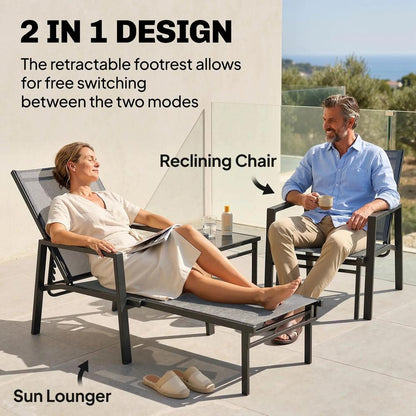 Outsunny Sun Loungers Set of 2 Retractable Footrest 5-Position Adjustable Steel Frame for Beach, Porch, Patio, Camping 14